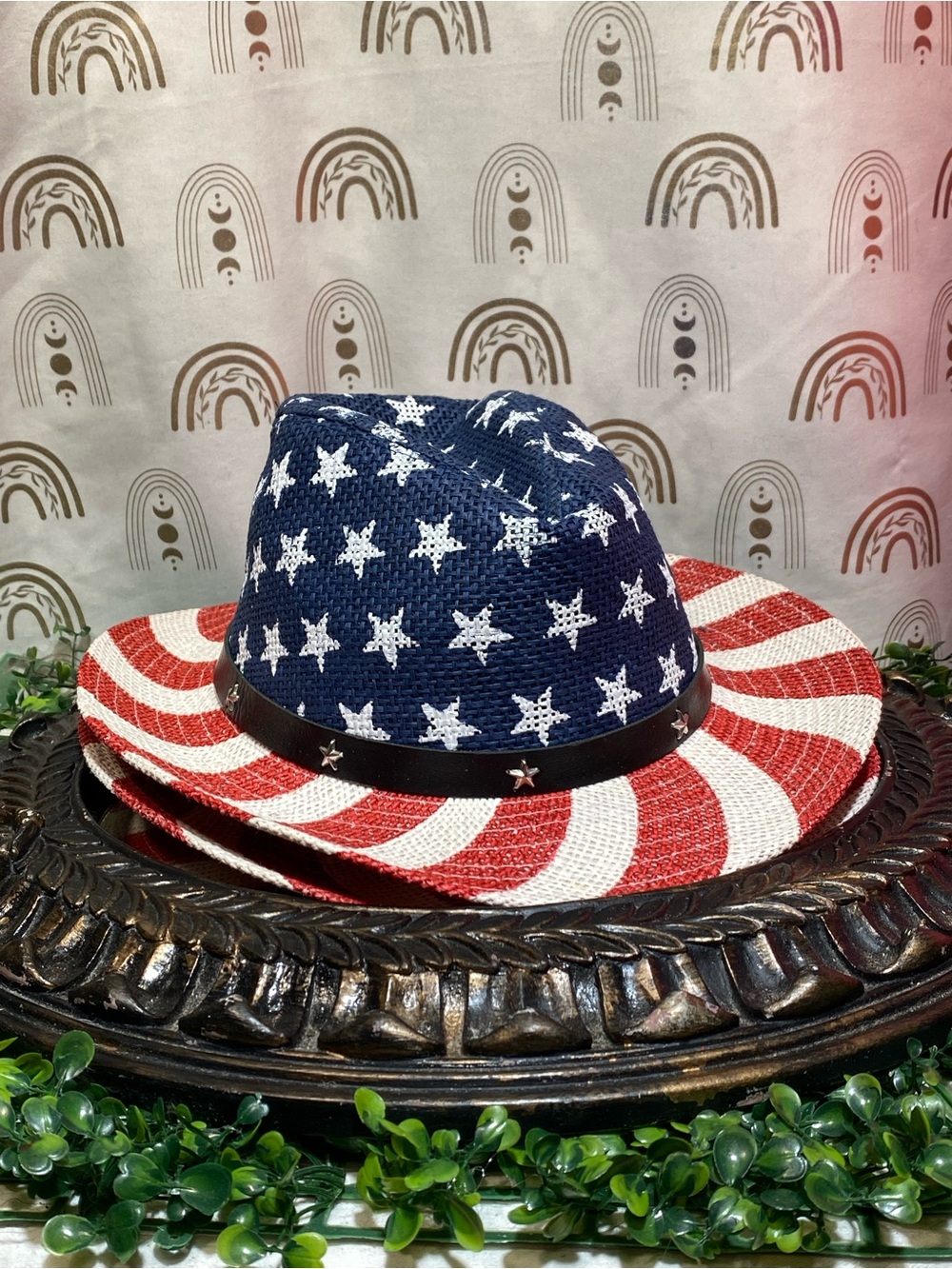American Flag Straw Fedora Hat - Red, White & Blue